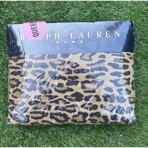 Vintage Ralph Lauren Aragon Leopard Queen Fitted Sheet NOS Safari Animal Print